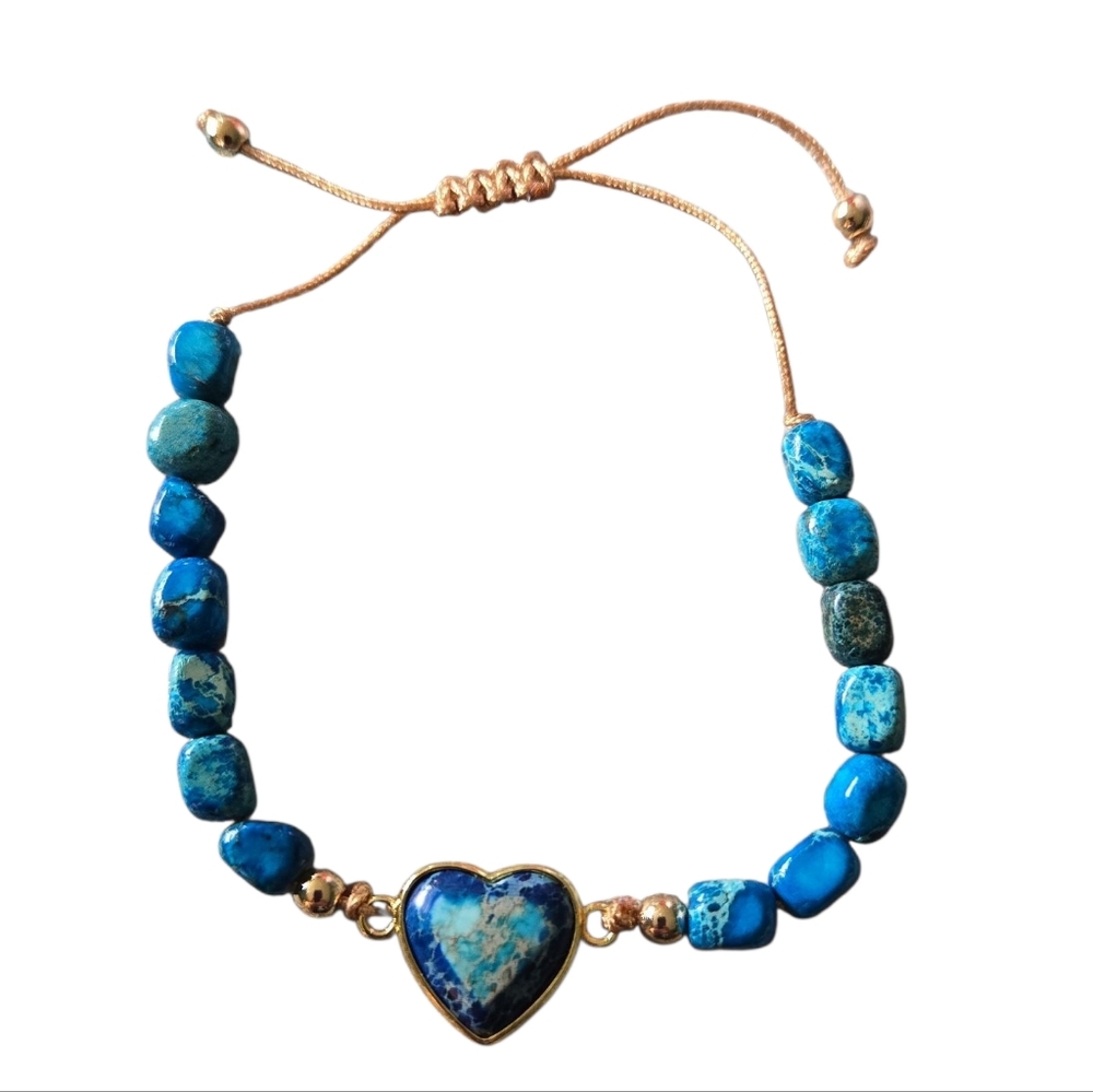 Blue Heart Stone Bracelet with Gold Accents - Picture 2 of 2